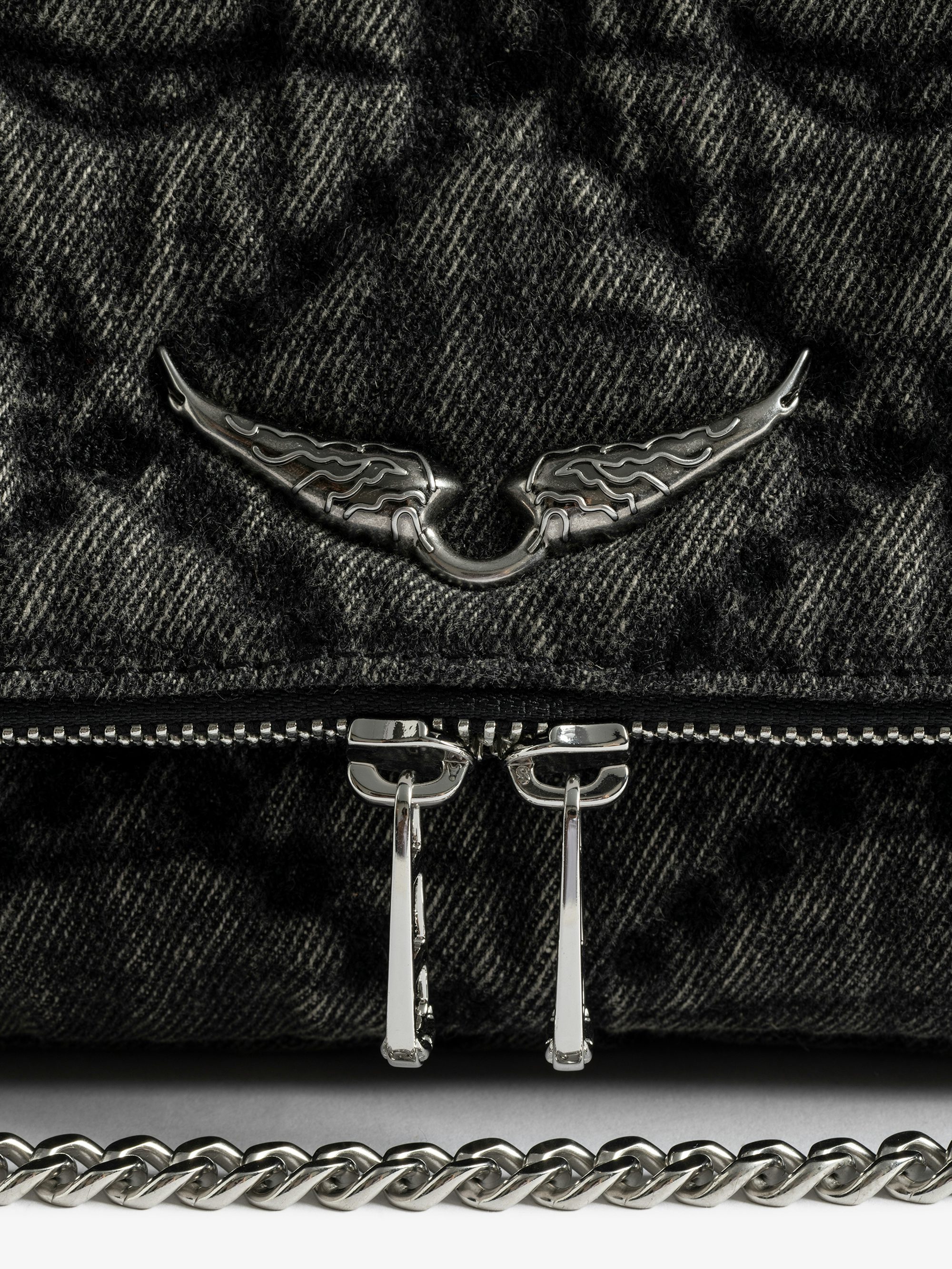 Rocky II Monogram Bag - Denim monogram shoulder bag with chain and signature wings.